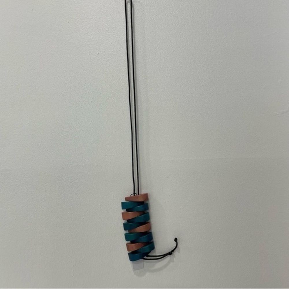 Handcrafted Fair Trade Jenga Pendant Necklace - Adjustable Dyed Wood Lariat